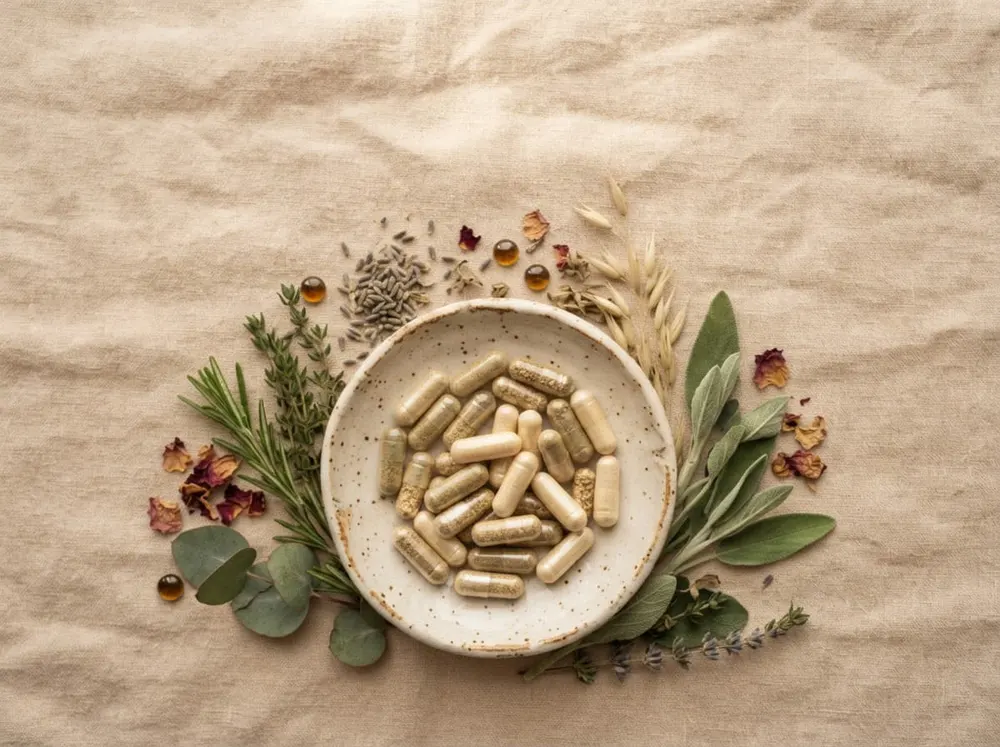 Natural herbs and supplement capsules
