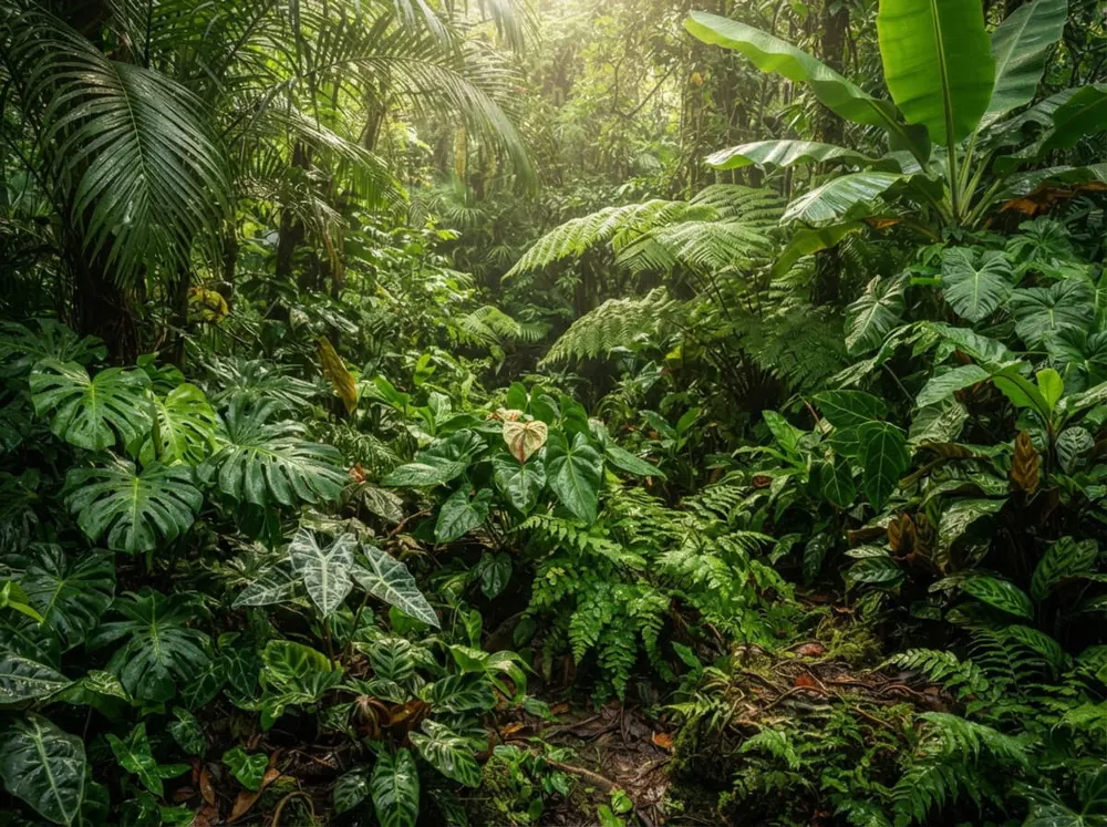 Dense green vegetation of an East African forest
